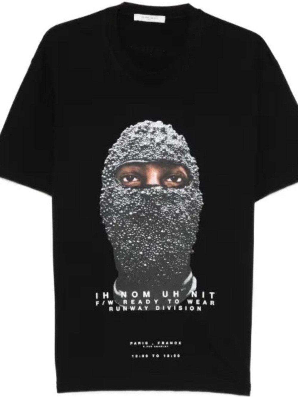 Ih Nom Uh Nit Black Short-Sleeve Graphic Tee with Embellished Mask Print
